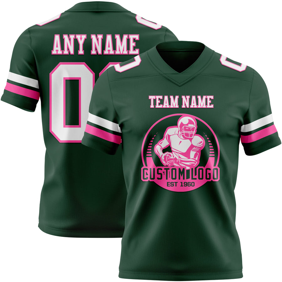 Custom Green White-Pink Authentic Football Jersey