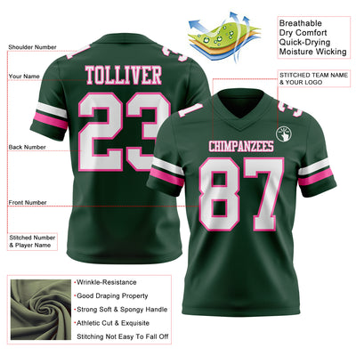 Custom Green White-Pink Authentic Football Jersey