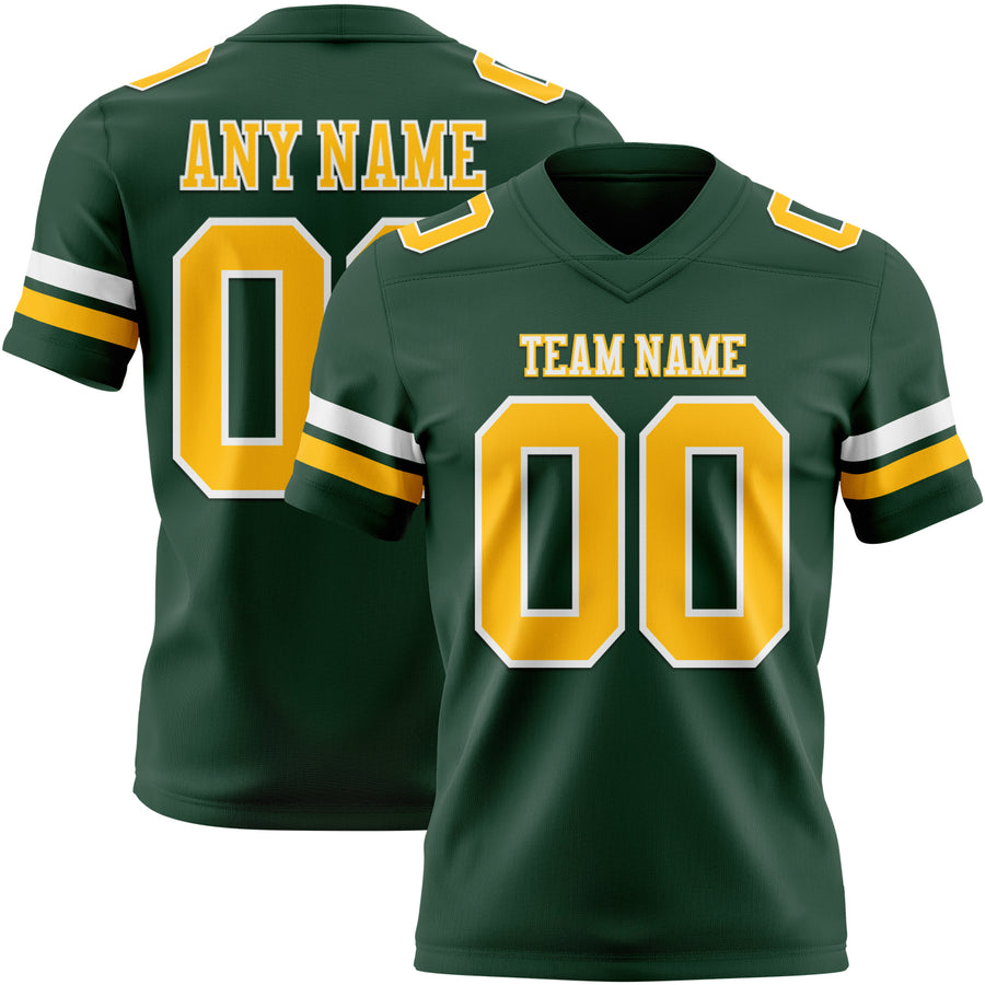 Custom Green Gold-White Authentic Football Jersey