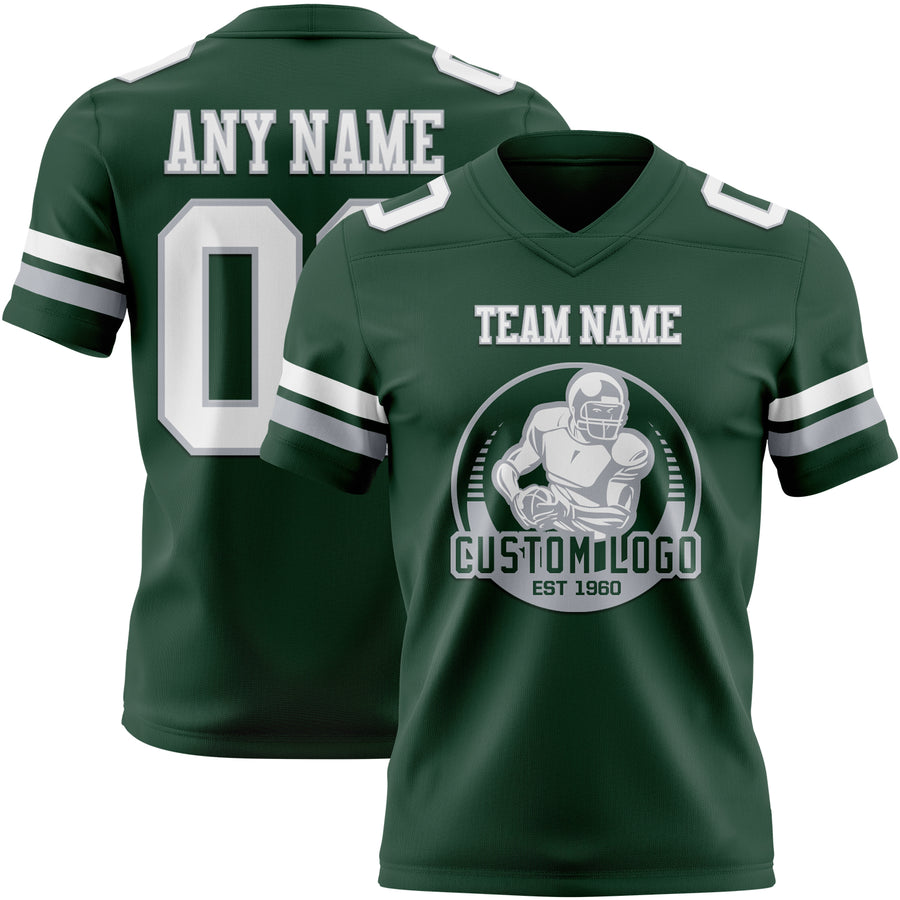 Custom Green White-Gray Authentic Football Jersey