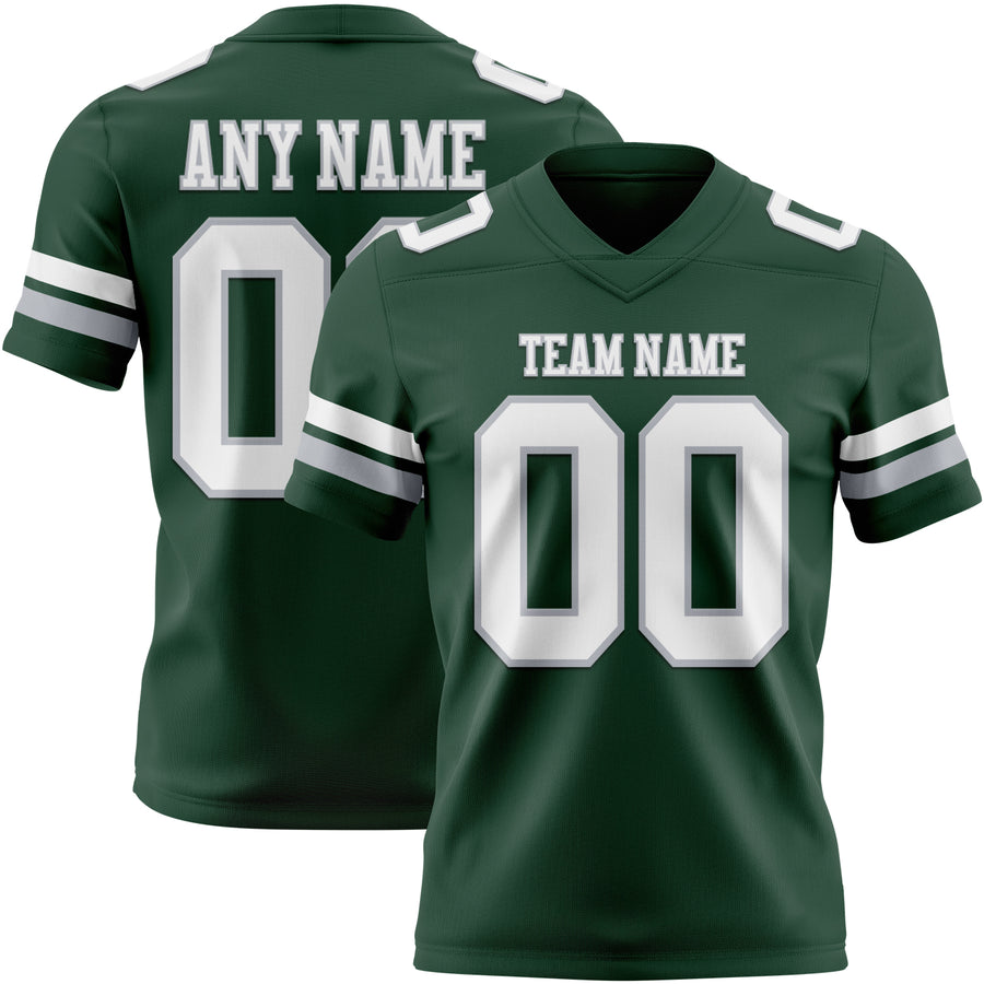 Custom Green White-Gray Authentic Football Jersey