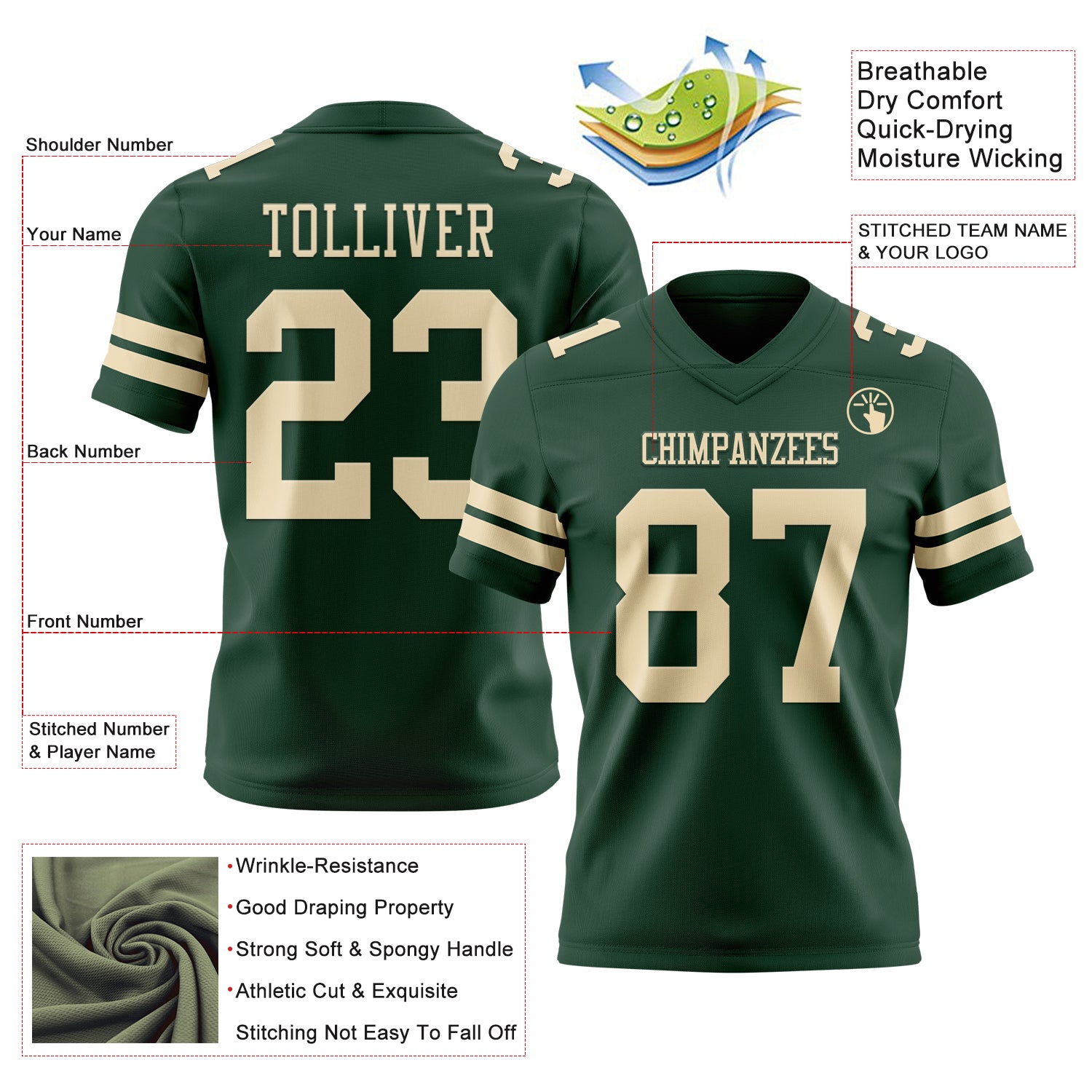 Custom Green Cream Authentic Football Jersey