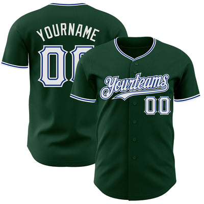 Custom Green White-Royal Authentic Baseball Jersey