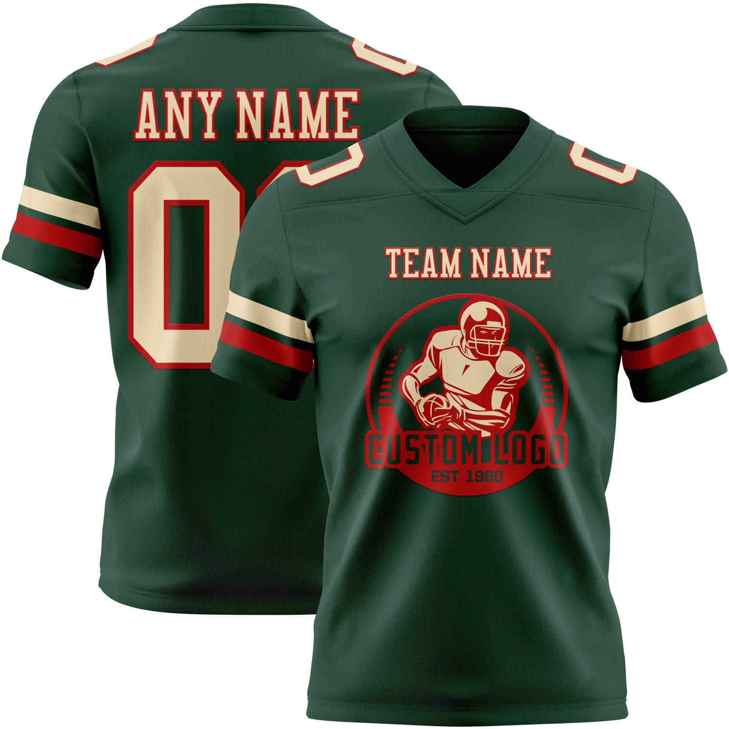 Custom Green Cream-Red Authentic Football Jersey
