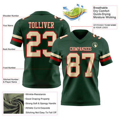 Custom Green Cream-Red Authentic Football Jersey