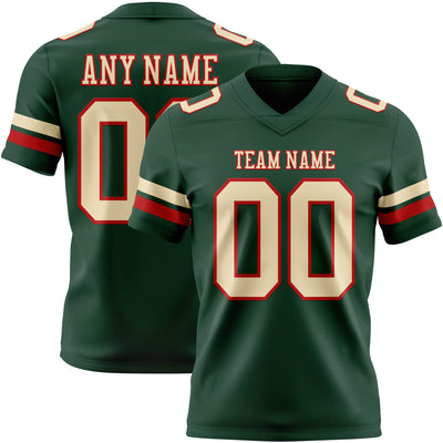Custom Green Cream-Red Authentic Football Jersey