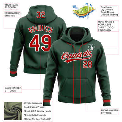 Custom Stitched Green Red-White Baseball Pullover Sweatshirt Hoodie