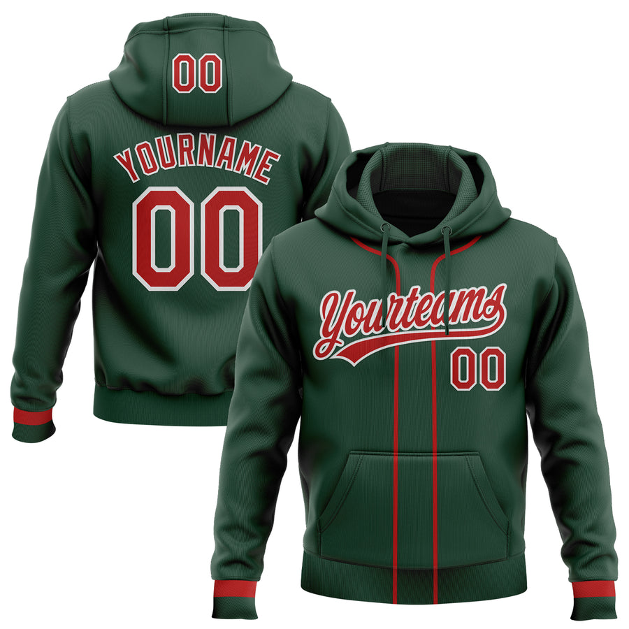 Custom Stitched Green Red-White Baseball Pullover Sweatshirt Hoodie