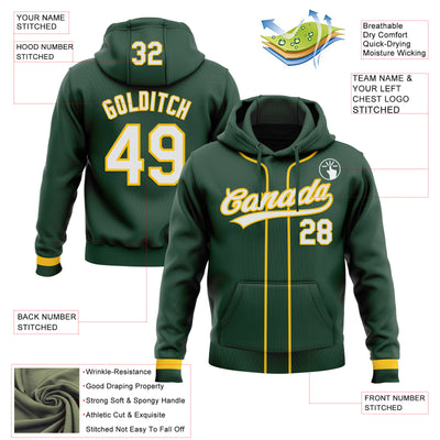 Custom Stitched Green White-Yellow Baseball Pullover Sweatshirt Hoodie
