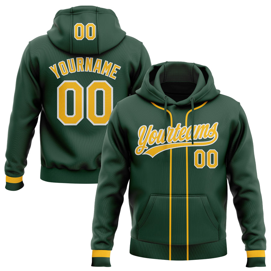 Custom Stitched Green Gold-White Baseball Pullover Sweatshirt Hoodie