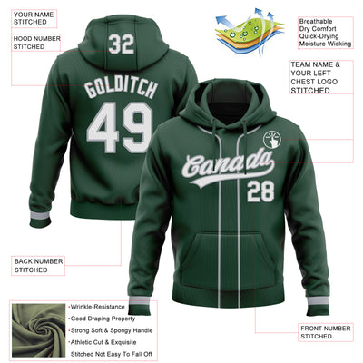 Custom Stitched Green White-Gray Baseball Pullover Sweatshirt Hoodie