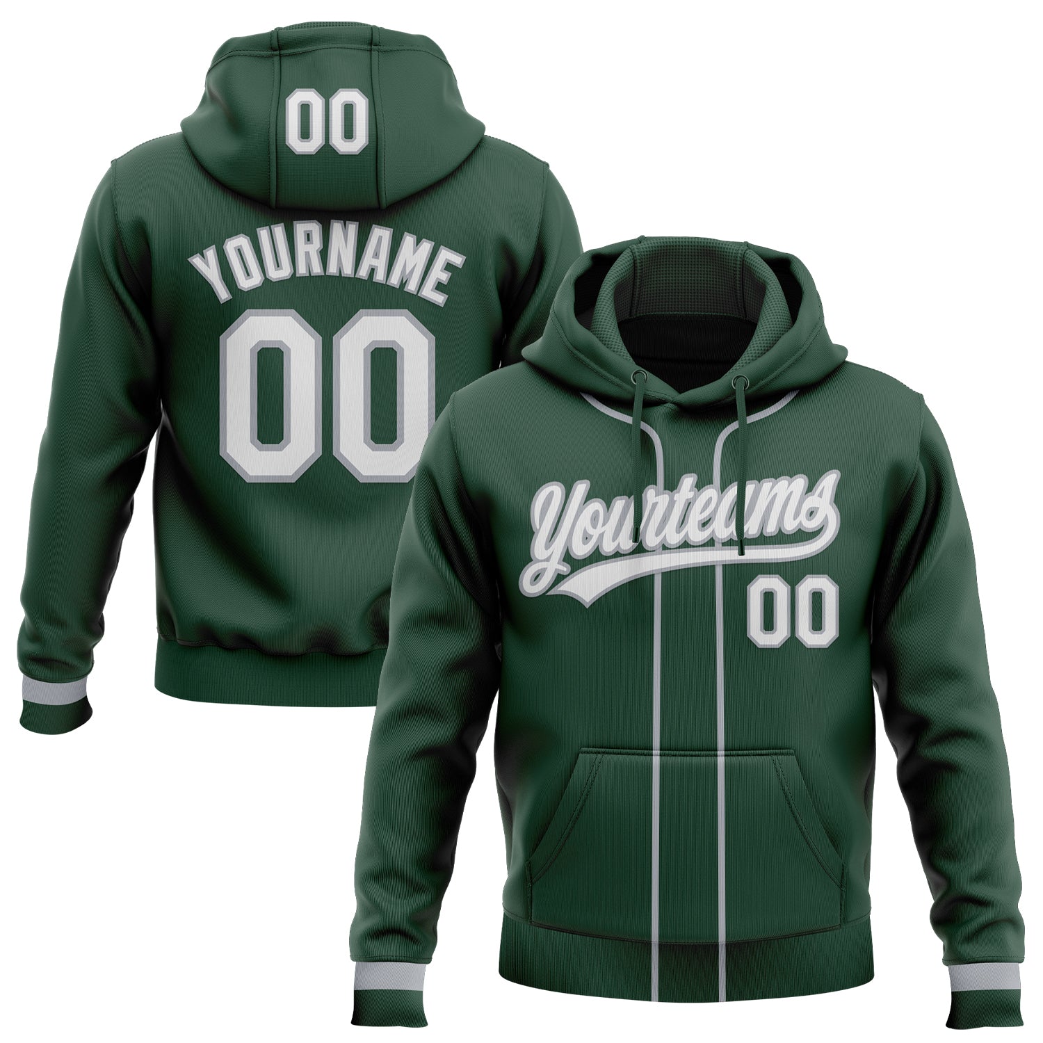 Custom Stitched Green White-Gray Baseball Pullover Sweatshirt Hoodie
