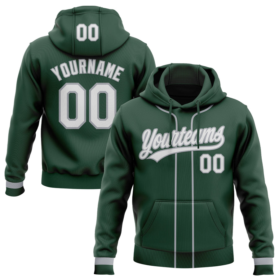 Custom Stitched Green White-Gray Baseball Pullover Sweatshirt Hoodie