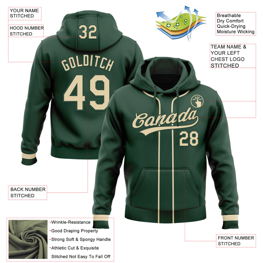 Custom Stitched Green Cream Baseball Pullover Sweatshirt Hoodie