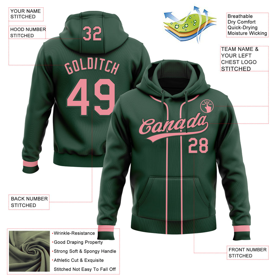 Custom Stitched Green Medium Pink Baseball Pullover Sweatshirt Hoodie