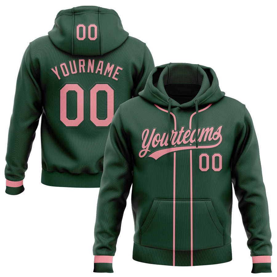 Custom Stitched Green Medium Pink Baseball Pullover Sweatshirt Hoodie