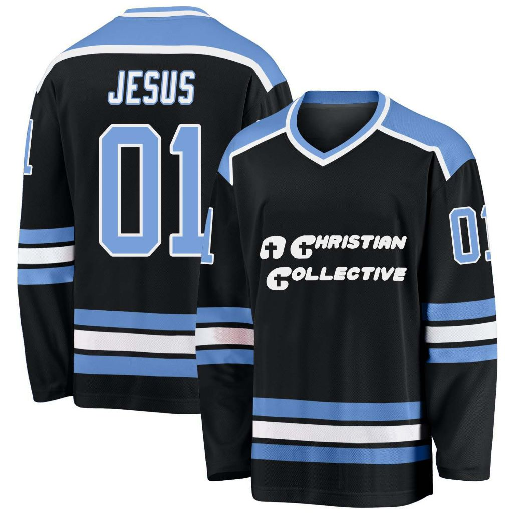 Custom Black Light Blue-White Hockey A Christian Collective Jersey