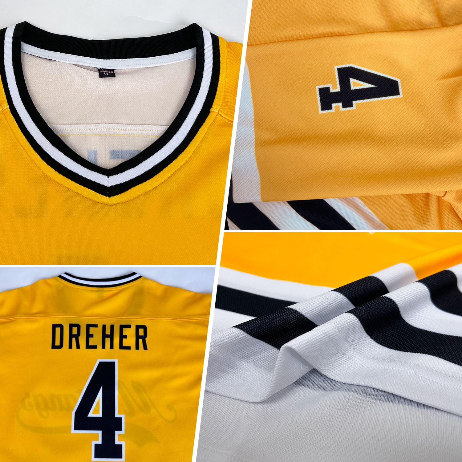 Custom Gold Black-White Hockey Jersey