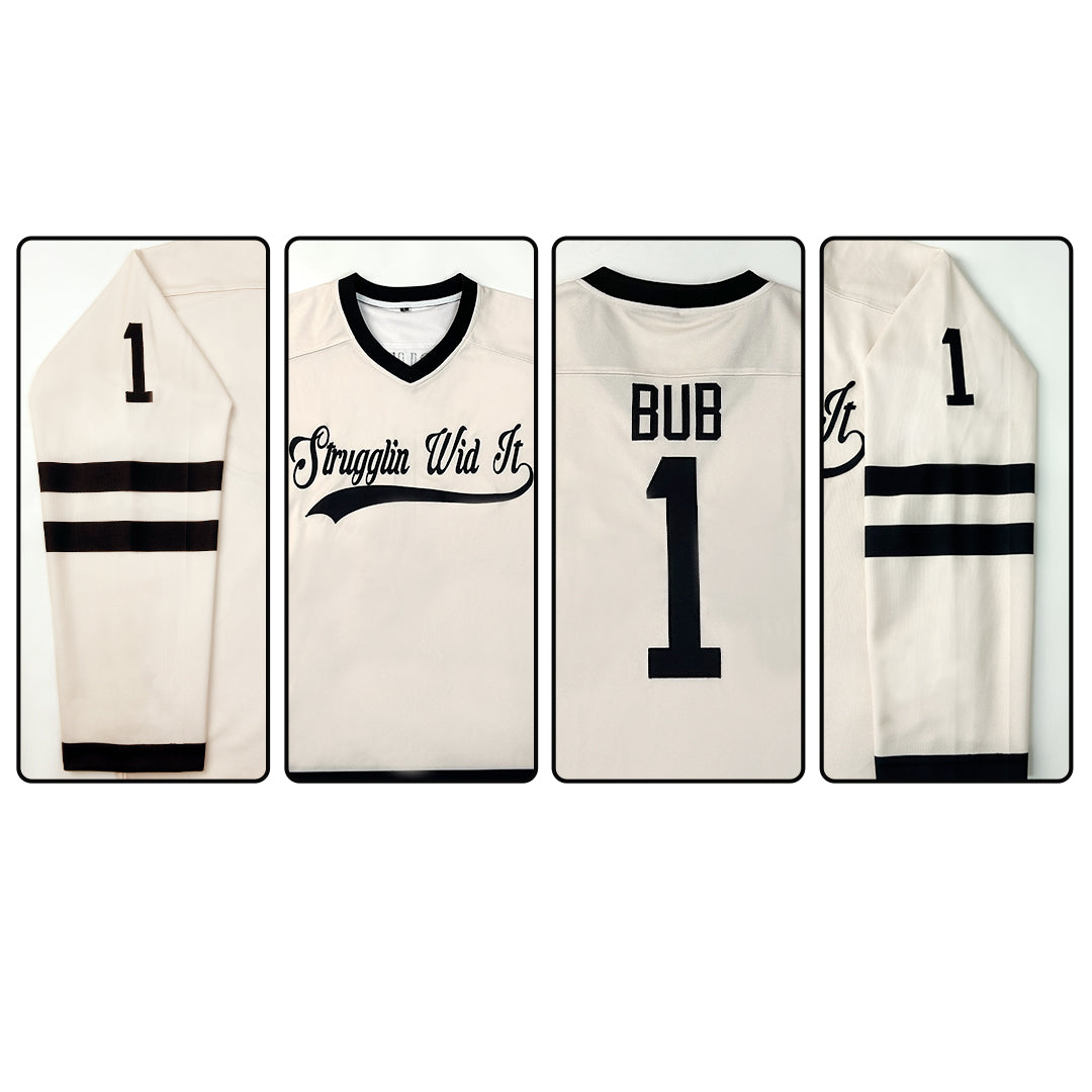 Custom Cream Black Damon Darling Strugglin Wid It Slogan BUB Hockey Jersey