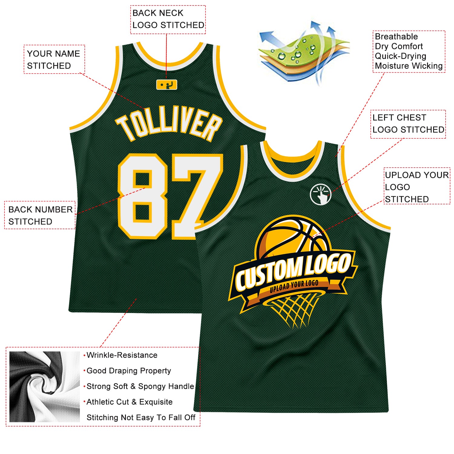Wholesale basketball jersey yellow green For Comfortable Sportswear 