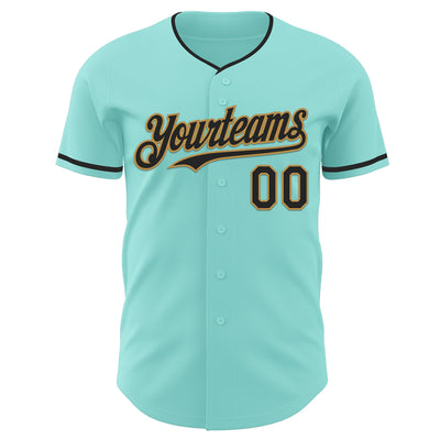 Custom Ice Blue Black-Old Gold Authentic Baseball Jersey