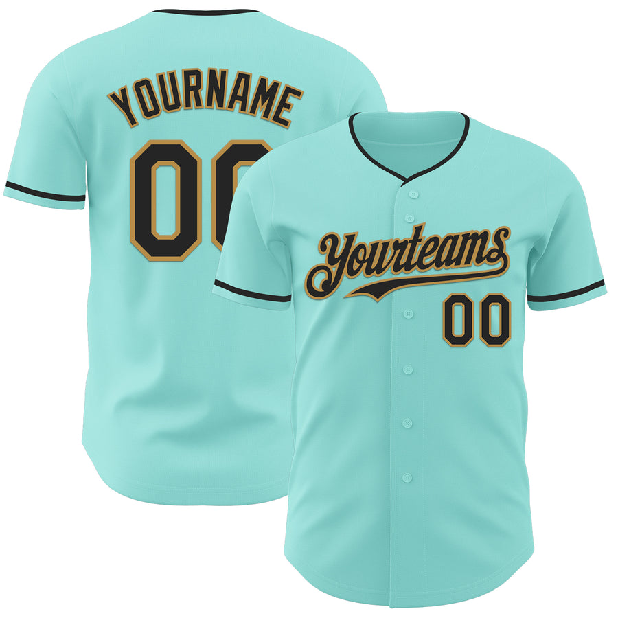 Custom Ice Blue Black-Old Gold Authentic Baseball Jersey