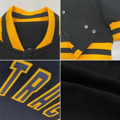 Custom Black Black-Gold Bomber Full-Snap Varsity Letterman Jacket