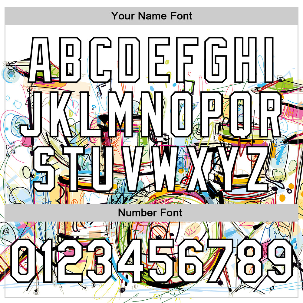 Custom White Black Graffiti Musical Instruments Music Festival 3D Pattern Design Bomber Full-Snap Varsity Letterman Jacket