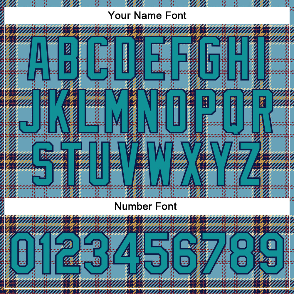 Custom Shadow Blue Teal Navy-Gray Classic Western Plaid 3D Pattern Design Bomber Full-Snap Varsity Letterman Jacket