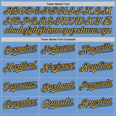 Custom Light Blue Old Gold-Black Bomber Full-Snap Varsity Letterman Hoodie Jacket