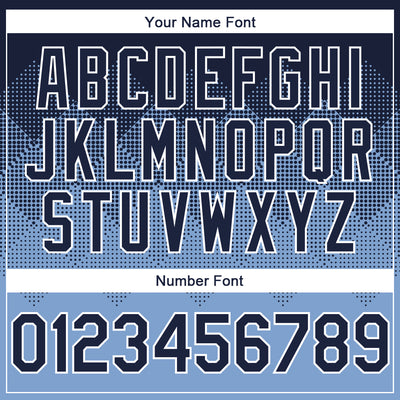 Custom Navy Light Blue-White Gradient Square Shape 3D Pattern Design Bomber Full-Snap Varsity Letterman Hoodie Jacket