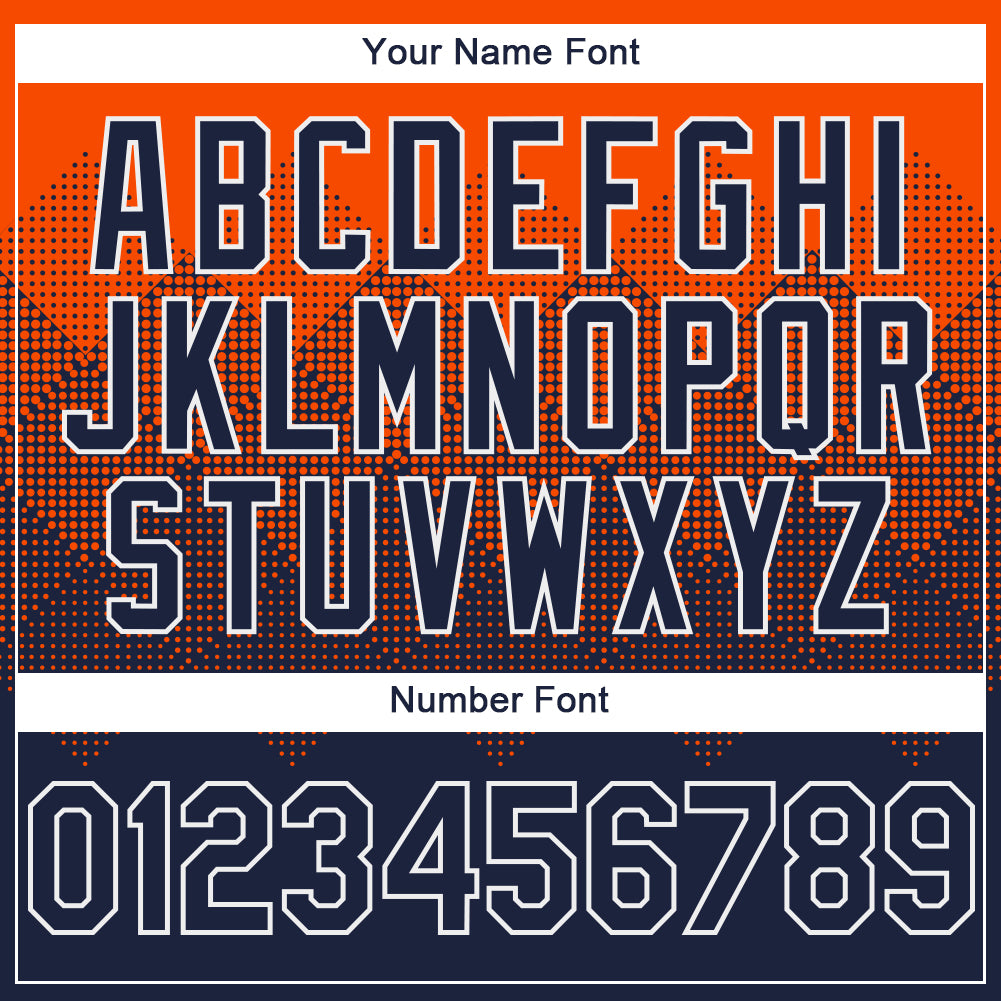 Custom Orange Navy-White Gradient Square Shape 3D Pattern Design Bomber Full-Snap Varsity Letterman Hoodie Jacket