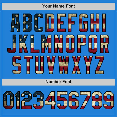 Custom Powder Blue Vintage USA Flag Black-Cream Bomber Full-Snap Varsity Letterman Hoodie Jacket