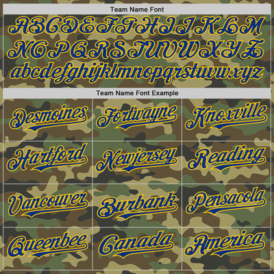 Custom Camo Royal-Yellow Bomber Full-Snap Varsity Letterman Salute To Service Hoodie Jacket