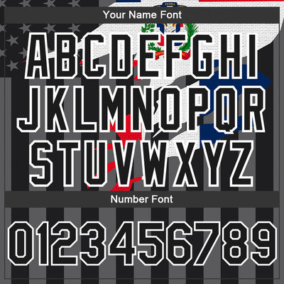 Custom Black Gray-White Dominican Republic Flag 3D Bomber Full-Snap Varsity Letterman Hoodie Jacket