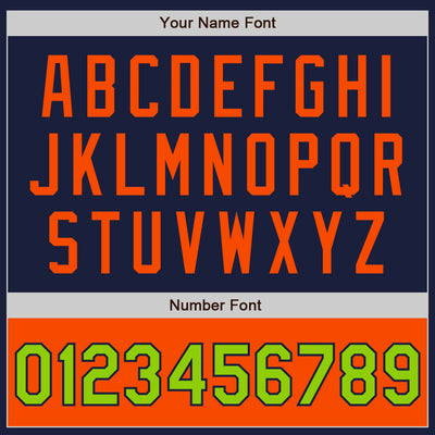 Custom Navy Orange-Neon Green Bomber Varsity Letterman Two Tone Zipper Jacket