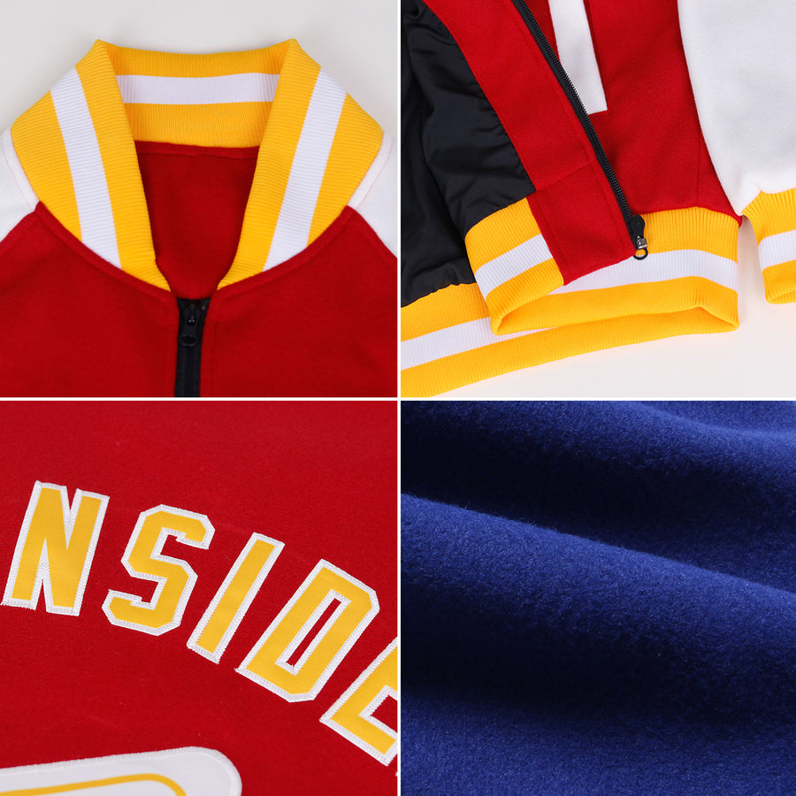 Custom Royal White Bomber Varsity Letterman Two Tone Zipper Jacket