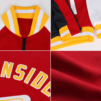 Custom Crimson Royal-White Bomber Varsity Letterman Two Tone Zipper Jacket