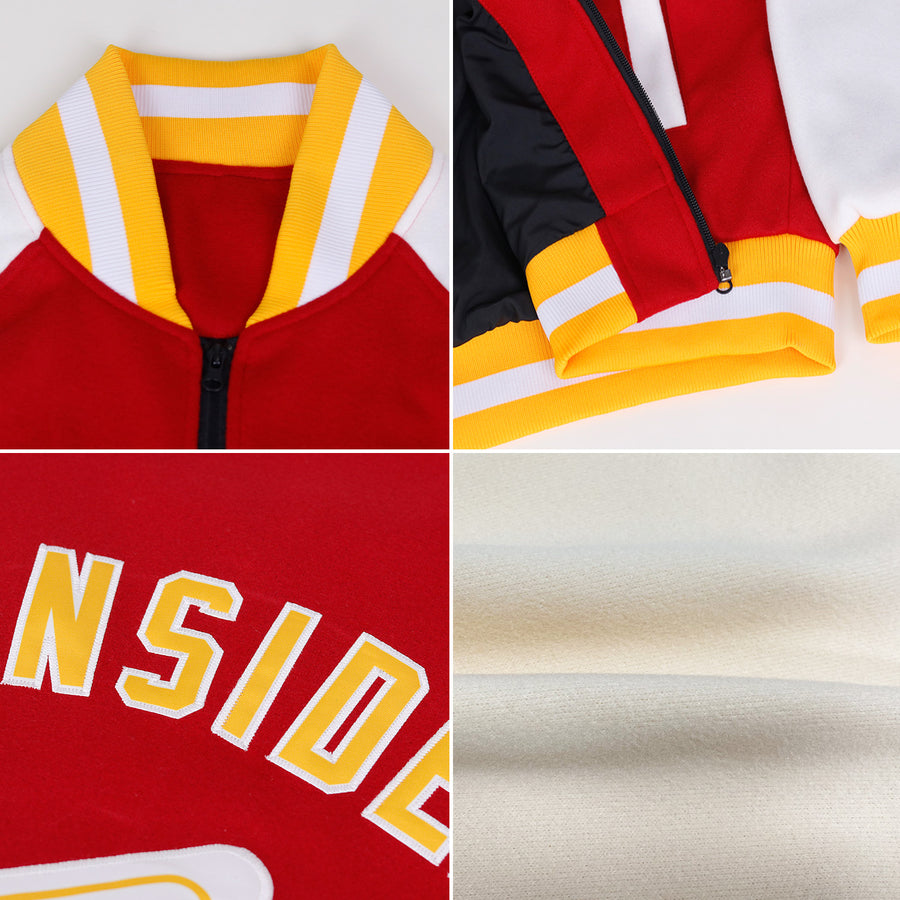 Custom Cream Black Bomber Varsity Letterman Two Tone Zipper Jacket