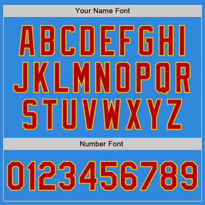 Custom Powder Blue Red-Gold Bomber Varsity Letterman Zipper Jacket