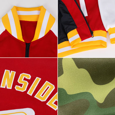 Custom Camo Green-Gold Bomber Varsity Letterman Salute To Service Zipper Jacket