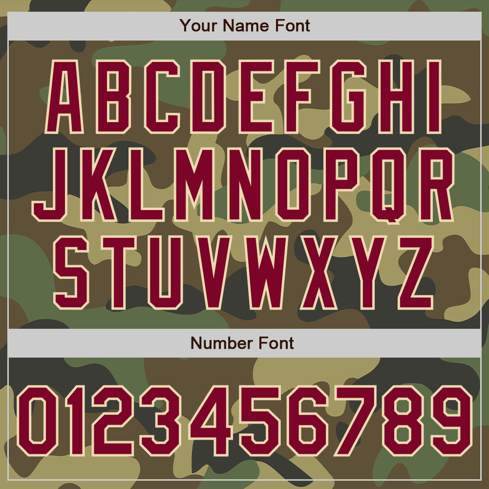 Custom Camo Maroon-Cream Bomber Varsity Letterman Salute To Service Zipper Jacket