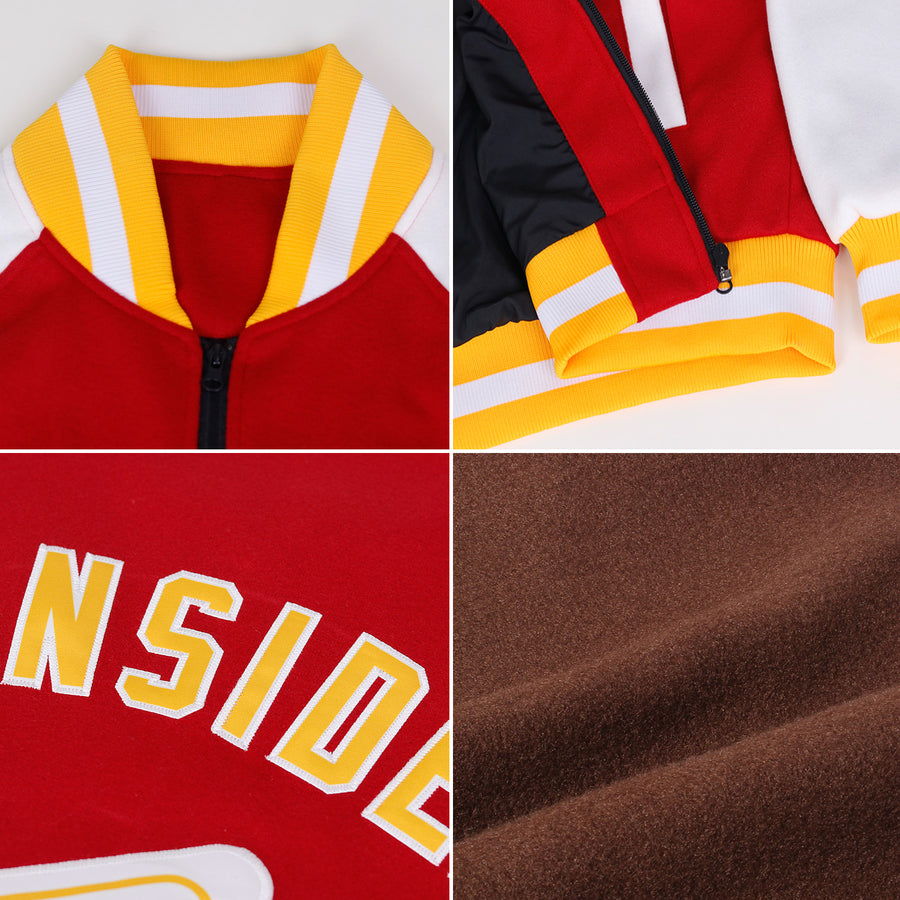 Custom Brown Orange-White Bomber Varsity Letterman Zipper Jacket