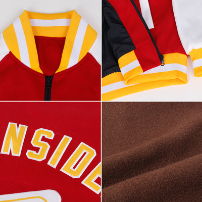 Custom Brown Red-White Bomber Varsity Letterman Two Tone Zipper Jacket