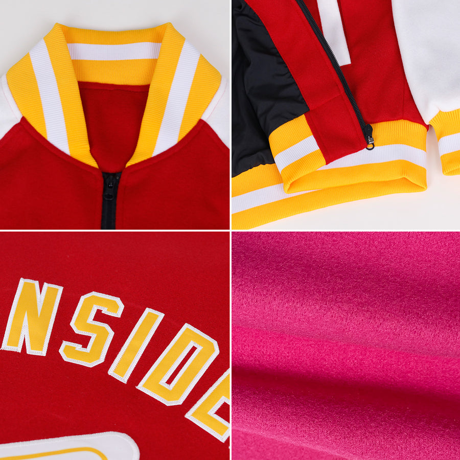 Custom Pink White Bomber Varsity Letterman Zipper Jacket