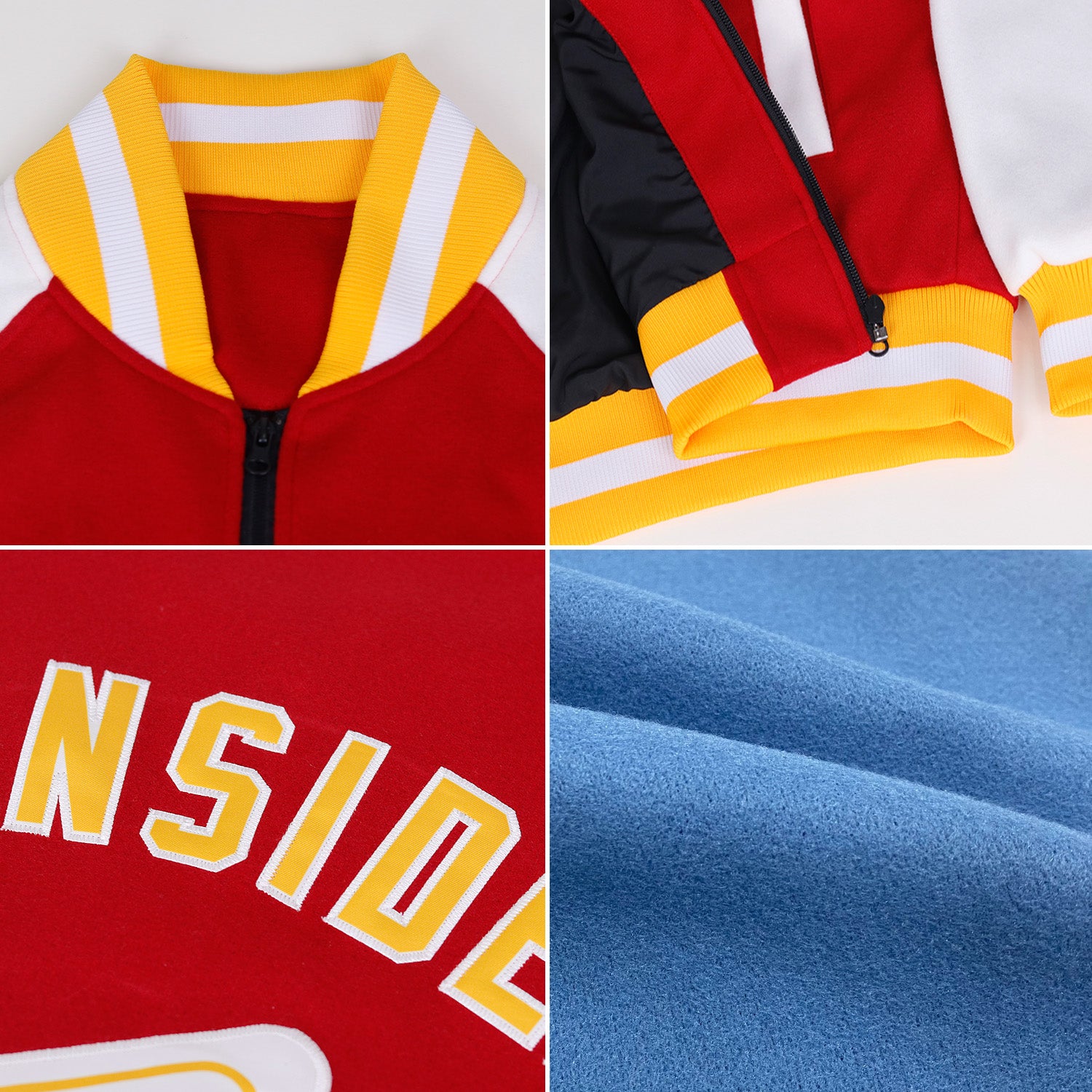 Custom Light Blue White-Navy Bomber Varsity Letterman Two Tone Zipper Jacket