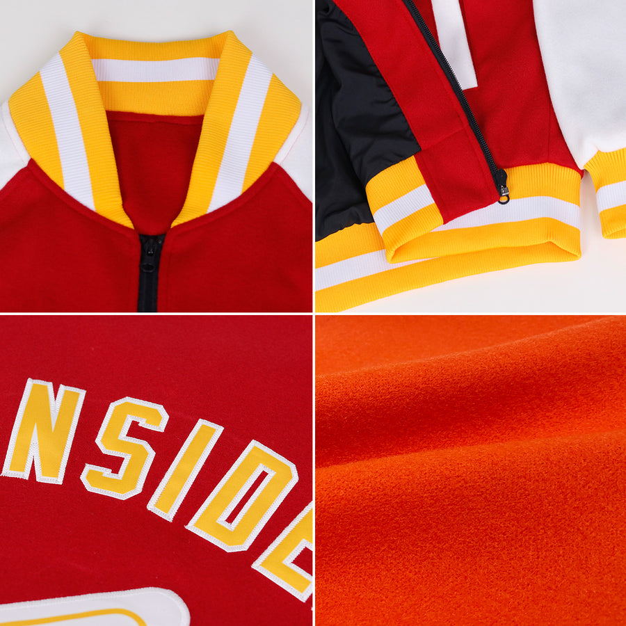 Custom Orange Cream-Green Bomber Varsity Letterman Two Tone Zipper Jacket