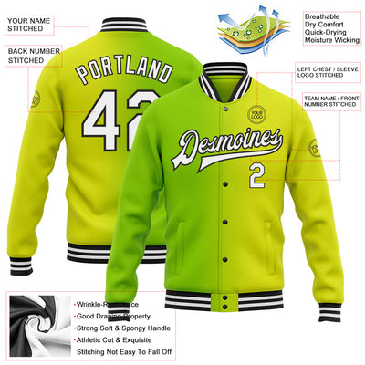 Custom Neon Yellow White Neon Green-Black Bomber Full-Snap Varsity Letterman Gradient Fashion Jacket