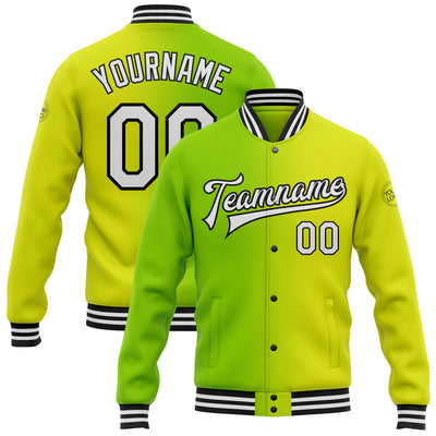 Custom Neon Yellow White Neon Green-Black Bomber Full-Snap Varsity Letterman Gradient Fashion Jacket