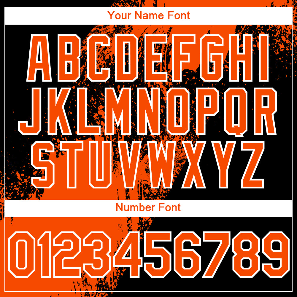 Custom Black Orange-White Abstract Brush Stroke 3D Pattern Design Bomber Full-Snap Varsity Letterman Hoodie Jacket